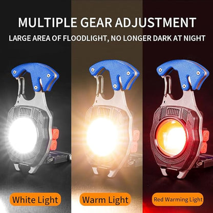 LED Small Flashlight Multitool, Rechargeable Keychain Light, COB Multi-Function Mini Work Light, 500 Lumens, 7 Lighting Modes with Electric Lighter, Seat Belt Cutter, Screwdriver, Whistle