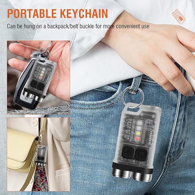 Mini Flashlight Keychain EDC Flashlight Rechargeable Magnet LED Bright 900LM Red UV Blue Light,IP65 Waterproof and 12 Light Modes Pocket Flashlight for Adventure Camping White