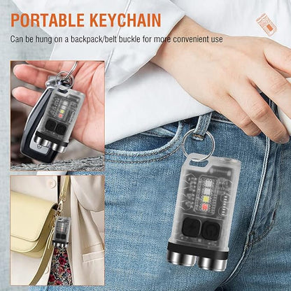 Mini Flashlight Keychain EDC Flashlight Rechargeable Magnet LED Bright 900LM Red UV Blue Light,IP65 Waterproof and 12 Light Modes Pocket Flashlight for Adventure Camping White