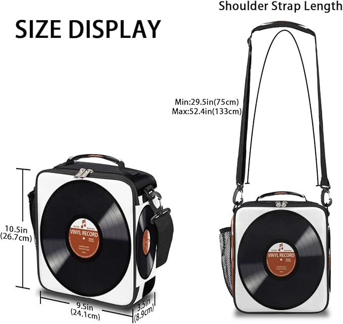 Pardick Music Record Black Kids Lunch Bag Retro Music Vinyl CD Insulated Lunch Box Mini Cooler Back to School Thermal Meal Tote Kit Bento Tote Bags Thermal Lunchbox for Boys Girls