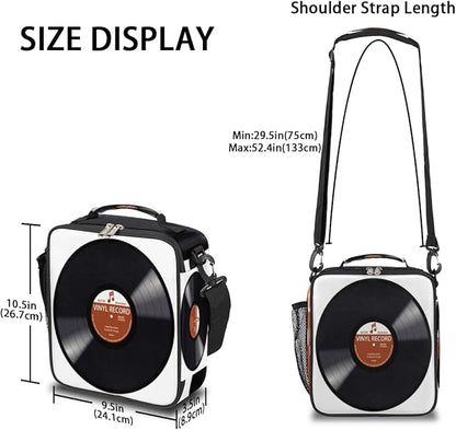 Pardick Music Record Black Kids Lunch Bag Retro Music Vinyl CD Insulated Lunch Box Mini Cooler Back to School Thermal Meal Tote Kit Bento Tote Bags Thermal Lunchbox for Boys Girls