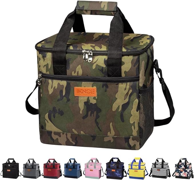 iknoe Large Cooler Bag Collapsible, 15L Insulated Bags, Leakproof Lunch Cooler Tote with Multi-Pockets for Adult, Insulated Lunch Box for Beach, Picnic,Work, Camo 24-Can