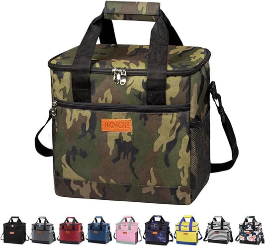 iknoe Large Cooler Bag Collapsible, 15L Insulated Bags, Leakproof Lunch Cooler Tote with Multi-Pockets for Adult, Insulated Lunch Box for Beach, Picnic,Work, Camo 24-Can