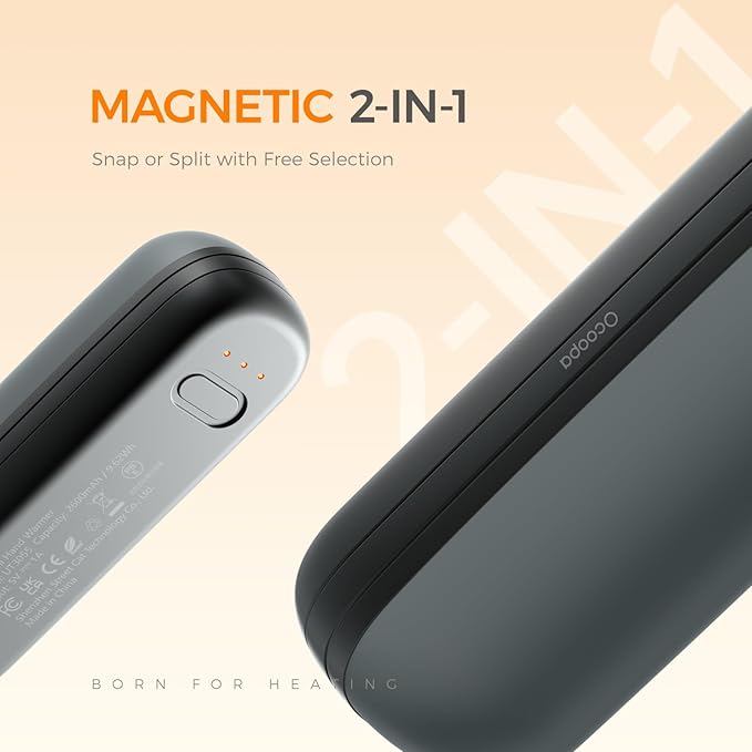 OCOOPA 2 in 1 Magnetic Rechargeable Hand Warmers, UT2s Mini Electric Handwarmers 2 Pack, Split USB-C, Reusable Portable Pocket Heater, Raynauds, Golf, Tech Gifts for Women Men