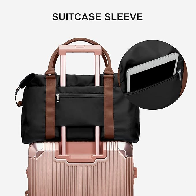 Sport Travel Duffle Large Gym Tote for Women, Weekender Carry-on for Airplane, Ladies Beach Overnight Luggage With Wet Bag Black Large Hospital Bag for Labor and Delivery