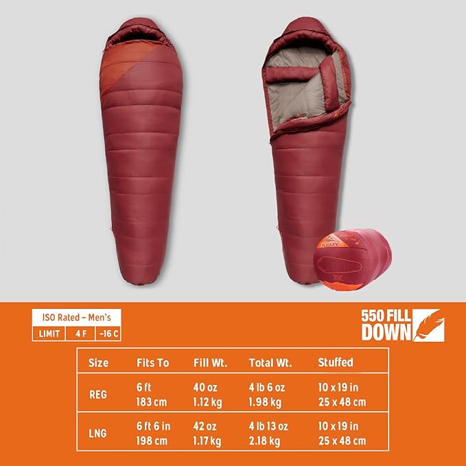 Kelty Cosmic 0 Down Mummy Sleeping Bag - 550 Fill Duck Down Winter Backpacking Sleeping Bag