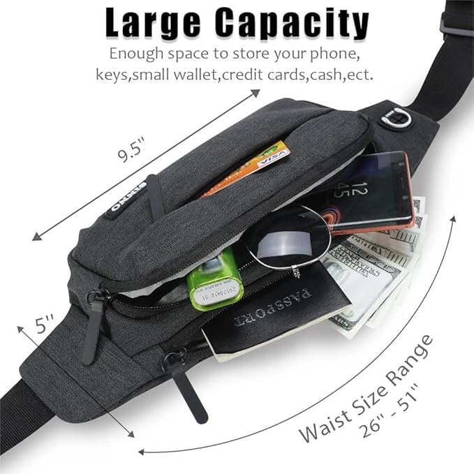 SINNO Large Crossbody Fanny Pack for Women Men Belt Bag With 4-Zipper Pockets for Travel Running Hiking Workout Dog Walking Outdoors Sport Fishing Waist Pack Bag Carrying All Phones