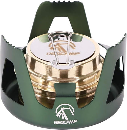 REDCAMP Mini Alcohol Stove for Backpacking, Lightweight Brass Spirit Burner with Aluminium Stand for Camping Hiking, Green