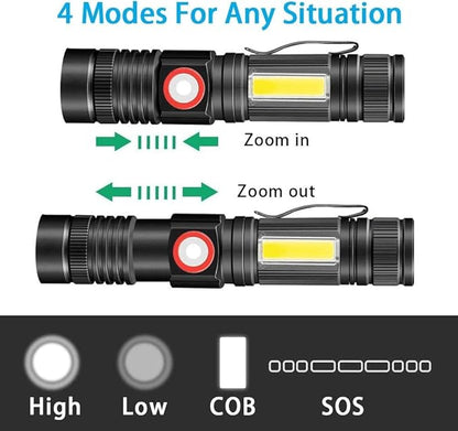 Flashlight USB Rechargeable Handheld Flashlights,Bright Zoomable LED Flashlights with High Lumens and 5 Modes,Waterproof Portable Pocket Flash Light for Emergency, Camping, and Outdoor Use(4 Pack)
