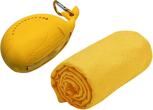 FANCAME Quick Dry Towel with Whale Silicone Sleeve Microfiber Sports Travel Towel Soft Breathable Cooling Towel Absorbent Compact Beach Towels,Suitable for Gym,Camping and Yoga (Orange, 11‘’x 31‘’)