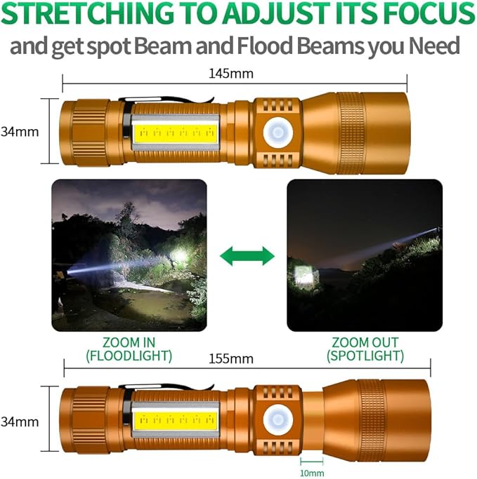 Black Light Flashlight, 3 in-1 Rechargeable Flashlights, UV Light Magnetic LED Flashlight High Lumens, 7 Mode Camping Waterproof Flashlight for Pet Urine Detection (1pack Brown)