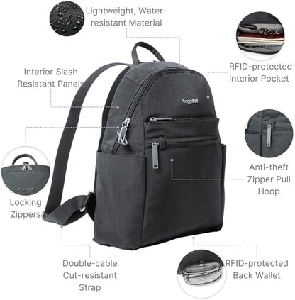Securtex® Anti-theft Vacation Travel Backpack 10x13" Slash-Resistant Nylon Daypack w/RFID, Charcoal