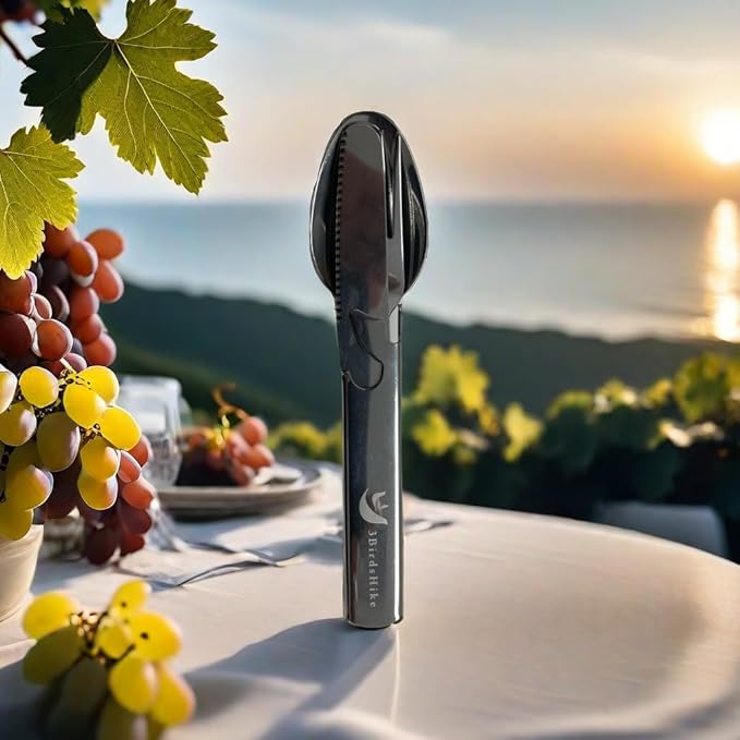 Camping Outdoor Flatware Set with Military-Grade Spoon, Fork, Knife,Bottle can opener & Multi-Tool - Stainless Steel Utensil Kit for Camping, Hiking, and Travel