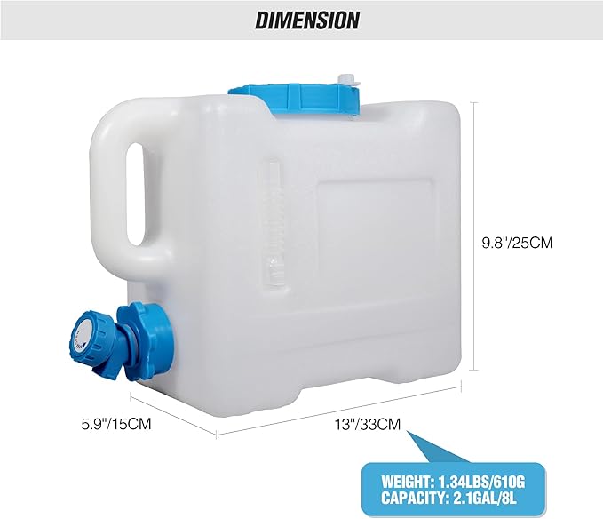 REDCAMP 2.1 Gallon Portable Water Container with Spigot, Water Storage Camp Water Jug for Camping Outdoor Hiking (8L)