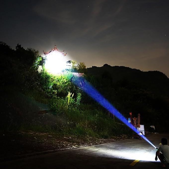 High Powered Handheld Flashlight, Rechargeable LED Flashlights with a Long-range Reach, Colorful Fluorescent Strips Body, Mechanically Zoomable, for Hunting, Searching, Fishing, Exploring, Camping