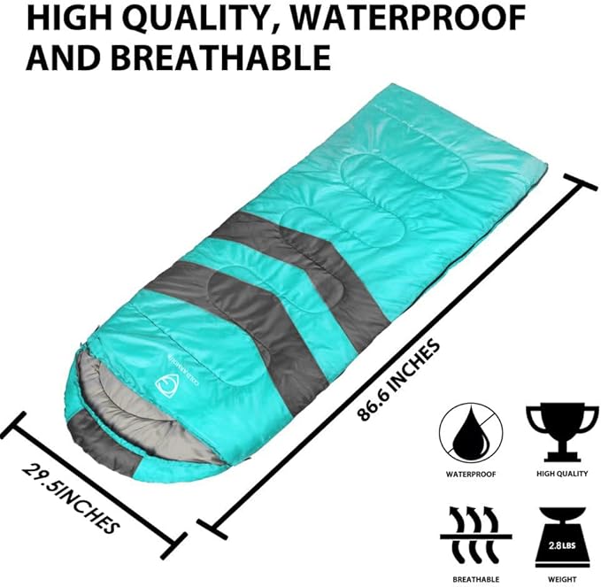 Gold Armour Sleeping Bags for Adults Cold Weather & Warm - Backpacking Camping Sleeping Bag for Kids 10-12, Girls, Boys - Lightweight Compact Camping Essentials Gear Accessories, Left Zipper
