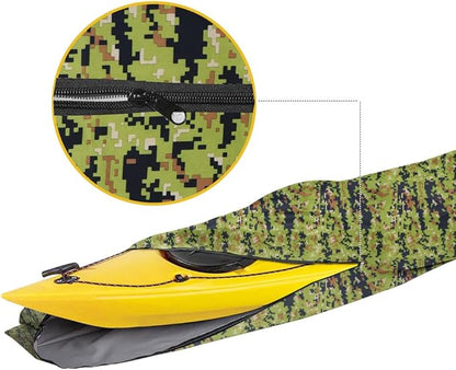 i COVER 10ft Kayak Cover- Water Resistant Heavy Duty Kayak/Canoe Cover Fits Kayak or Canoe up to 10ft Long and Beam Width up to 27in, Camo