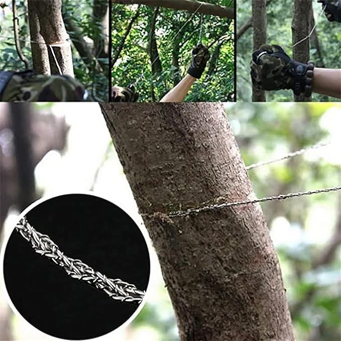 1 Pack Wire Saw I Stainless Steel Pocket Chainsaw Backpacking Gear I 21 Inch Light Weight Cable Cutting String I Emergency Camping Chainsaw Rope Kit for Cutting Trees & Wood, Silver