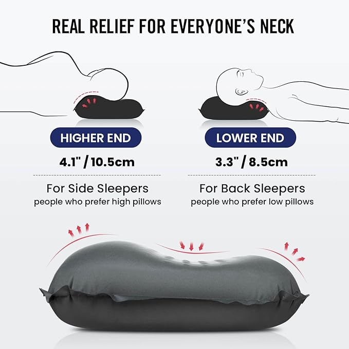 Hikenture Self Inflating Camping Pillow, Foam Travel Pillows for Sleeping, Ergonomic 3D Support Inflatable Pillow, Compressible Blow Up Camp Pillow, Portable Backpacking Pillow, Grey