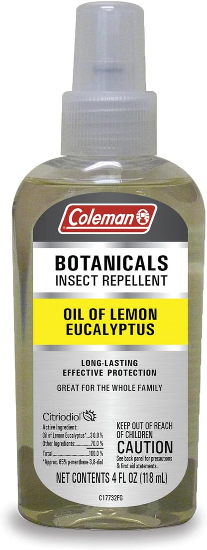 Coleman Insect Repellent Spray – Botanicals Non-DEET Lemon Eucalyptus Insect Repellent Pump Spray, Protection Against Ticks, Mosquitoes, chiggers, gnats, Ideal for Camping, Outdoor Activities, 4floz