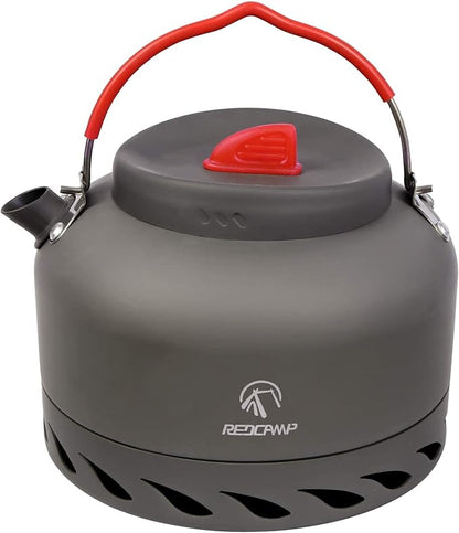 REDCAMP 1.4L Outdoor Camping Kettle with Heat Exchanger, Aluminum Camp Tea Kettle with Carrying Bag, Compact Lightweight Coffee Pot
