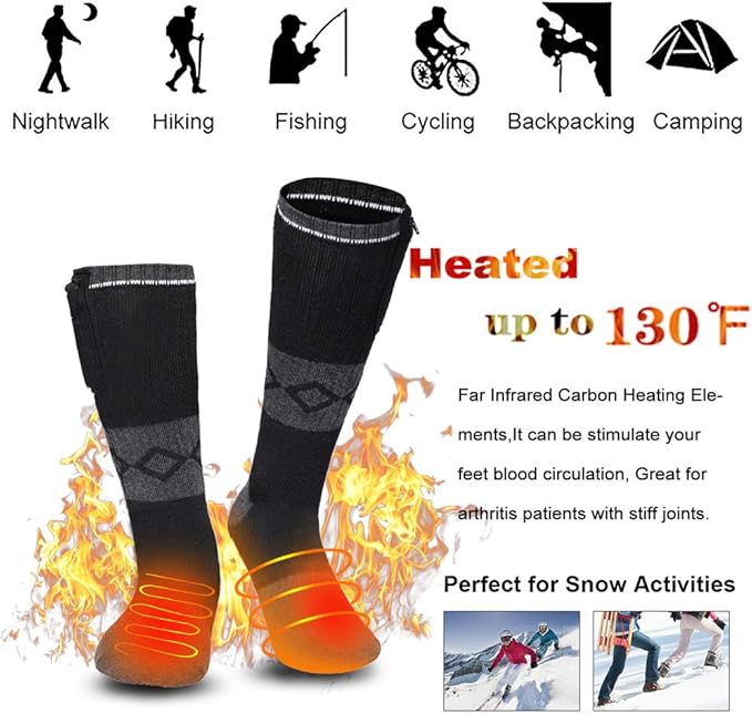 Heated Socks for Women Men,Foot Warmers Electric Rechargable Battery Heating Socks,Winter Cold Feet Hunting Ski Camping Hiking Riding Motorcycle Snowboating Thermal Warm Socks