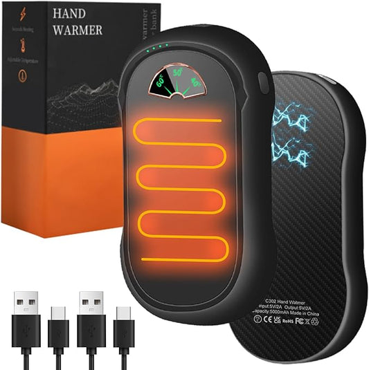 Hand Warmers 2 Pack, 10000 mAh Hot Hand Warmers Rechargeable, Electric USB Rechargeable Portable Hand Warmer, Reusable Hand Warmer for Camping, Fishing, Skiing, Hiking