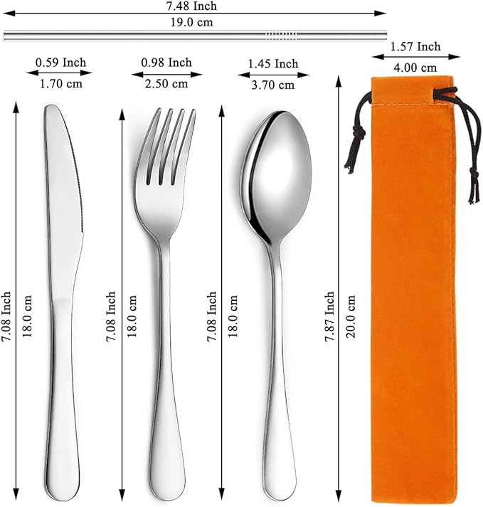 Kyraton Portable Flatware, Reusable Camping Flatware, Bento Box Flatware, Silverware For School/Work/Office/Outdoor, Dishwasher Safe, Set of 4 Pieces