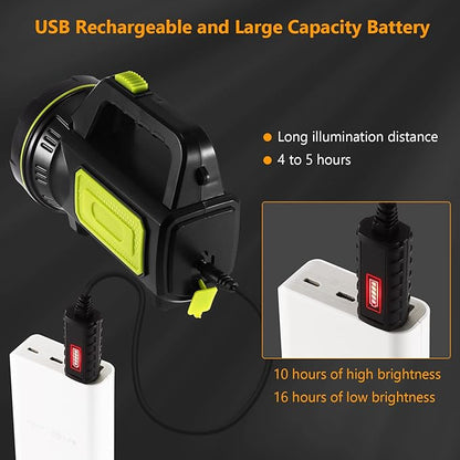 ONEVER Rechargeable Spotlights Handheld Flashlight LED Super Bright Rechargeable Flashlight, 2 Modes LED Searchlight 1200mAh Hand Flashlight Portable LED Lantern Outdoor Camping Emergency Flashlight