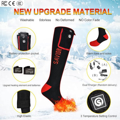 Heated Socks for Women and Men, 7.4v Rechargeable Battery Operated Socks Washable Electric Heated Foot Warmer Coolmax Socks for Hiking Camping Skiing Fishing Hunting Mountaineering