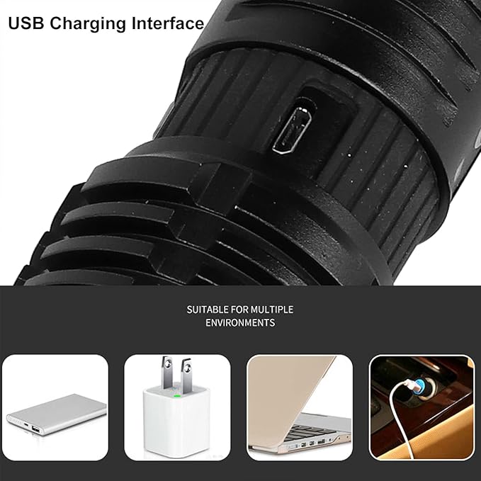 Garosa Flashlight Powerful Torch 5000LM Long Shot Telescopic Zoom Waterproof Emergency Flashlight for Outdoor Tourism Hiking Camping,Flashlight