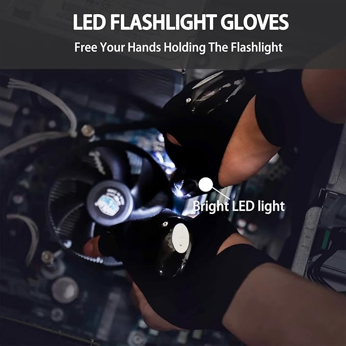 Mylivell LED Flashlight Glove Outdoor Fishing Gloves With Stretchy Strap Screwdriver for Repairing Cars Night Running Fishing Camping Hiking in Dark Place (4 Pair)