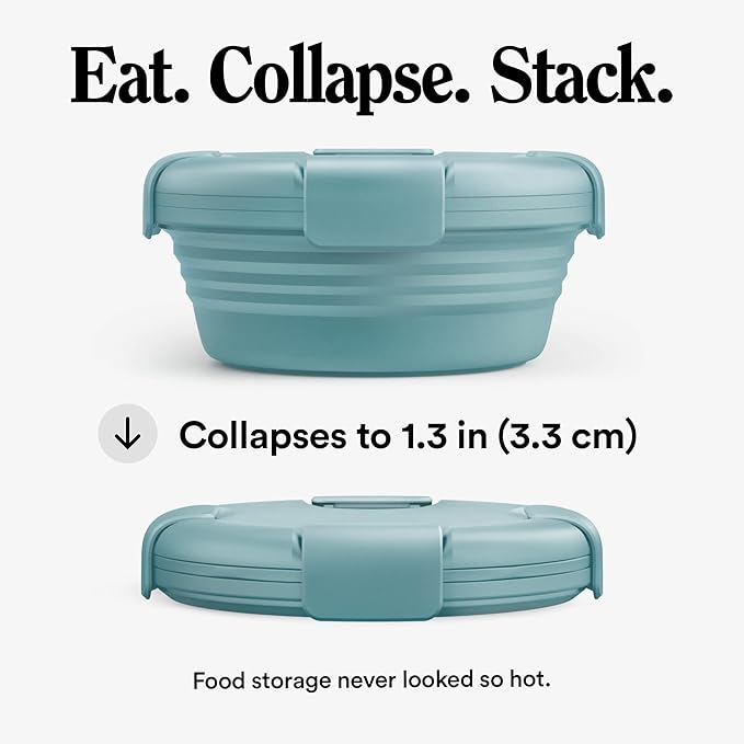 STOJO Collapsible Bowl - Eucalyptus, 36oz - Reusable Silicone Bowl for Hot and Cold Food - Perfect for Travel, Meal Prep, To-Go Lunch, Camping & Hiking - Microwave & Dishwasher Safe