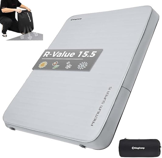 KingCamp Self Inflating Sleeping Pad for Camping Ultra Thick Double Single Foam Mattress High R Value Camping Air Pad Mat, Multi Colors & Sizes