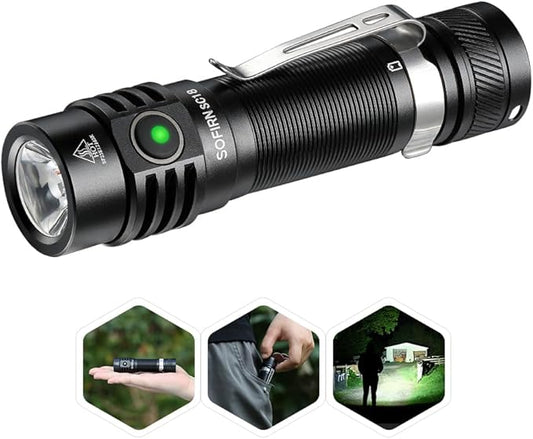 77outdoor EDC Small Rechargeable Flashlight, Sofirn SC18 1800 High Lumen Flashlight, Super Bright Pocket Light with Powerful SST-40 LED, Type C Charging Port for Camping, Emergency, Dog Walking