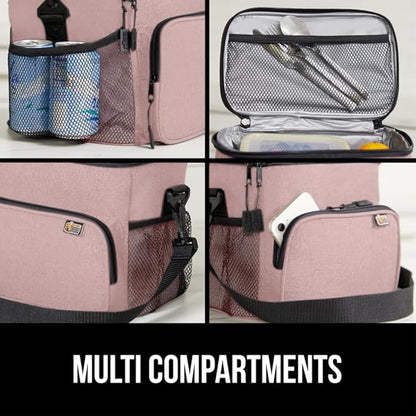 GORILLA GRIP Reusable Insulated Lunch Box Bag for Women Men, Large Leakproof Soft Cooler Bags, Multiple Compartments, Mesh Pockets, Adjustable Strap, Food Tote Keeps Drinks Cold, 8L, 10x9, Pink