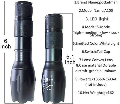 MODOAO LED Flashlight high lumens Waterproof Zoomable Flashlights for Emergencies, 5 Modes Tactical Flash Light for Camping and Home Use(5 Pack)