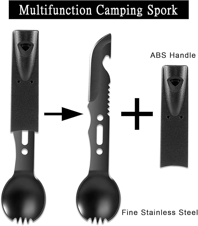 Multifunction Camping Flatware,8-In-1Camping Utensils for Hiking Camping Backpacking(Black)