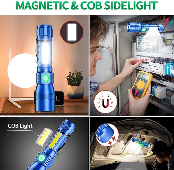 Black Light Flashlight, 3 in-1 Rechargeable Flashlights, UV Light Magnetic LED Flashlight High Lumens, 7 Mode Camping Waterproof Flashlight for Pet Urine Detection (1pack Blue)