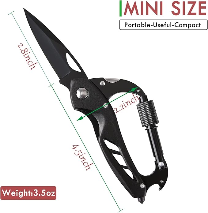 Multitool Carabiner with Folding Pocket Knife,Edc Carabiner Keychain with Bottle Opener, Window Breaker and Screwdriver,Survival Gear for Outdoor Camping Hiking