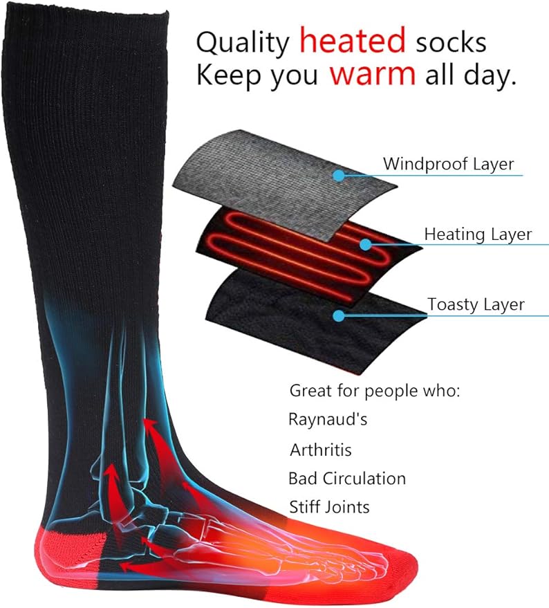Heated Socks Men Women Battery Sock for Cold Feet Thermal Electric Socks for Camping Winter Footwarmers