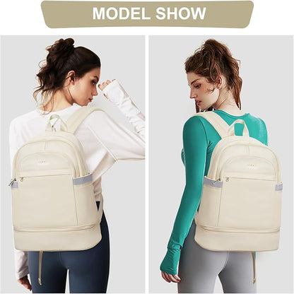coofay Small Gym Backpack For Women Men Dance Sports Backpack With Shoe Compartment Waterproof Travel Backpack Small Gym Bag Beige
