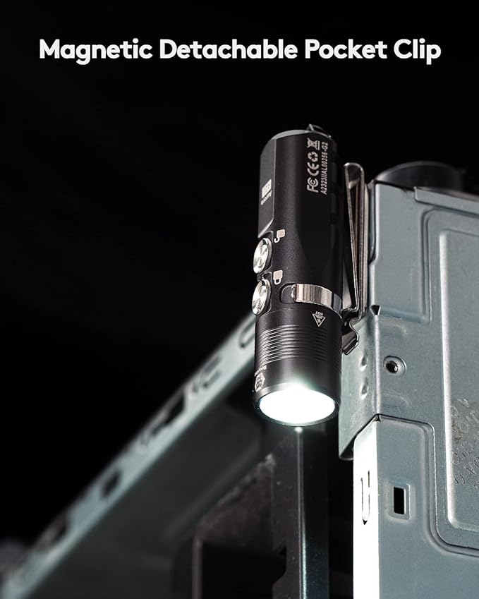 RovyVon A23 G2 1000 lumens USB-C Rechargeable EDC Flashlight, 6500K Cool White 850mAh LED Pocket Flashlight Keychain, with Magnetic Pocket Clip for EDC Carry, Camping and Hiking (Gunmetal)