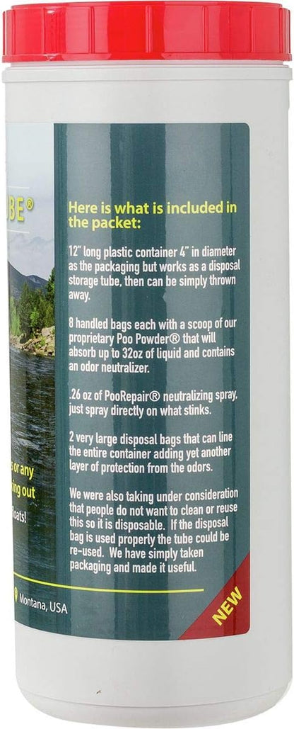 8 Use Toilet in a Tube Lightweight, Affordable & Portable Toilet for Campers, Rafters, Backpackers and Autos – The Reusable, Odor Sealing Container Fits 8 Single Uses Inside - Made in USA.