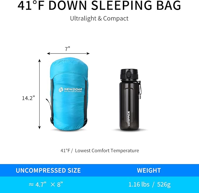 NewDoar Urltra-Light Camping Sleeping Bag 800FP White Goose Sown Spring Summer Outdoor Autumn Mummy Sleeping Bag for Hiking Tent