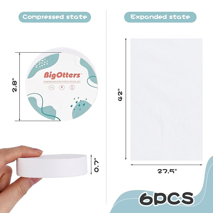 BigOtters Compressed Towel Tablets, Disposable Bath Towel 27.5" x 42" Large Cotton Bath Towels for Hotel Travel Camping Hiking Beach Swimming Vacation