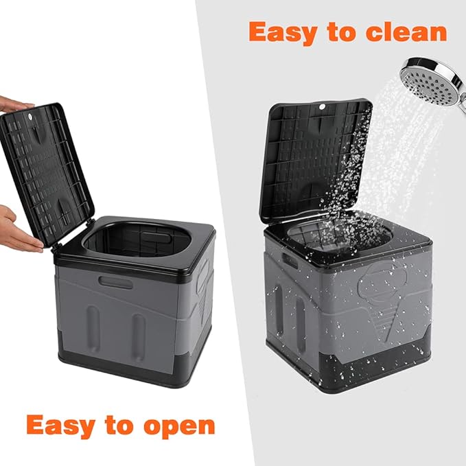Portable toilet, portable folding toilet, folding toilet with cover, outdoor travel toilet, camping travel toilet (Black)