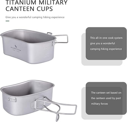 Boundless Voyage Titanium Military Canteen with Camouflage Bags Large Capacity Kidney Shape with Lid and Hanging Chain