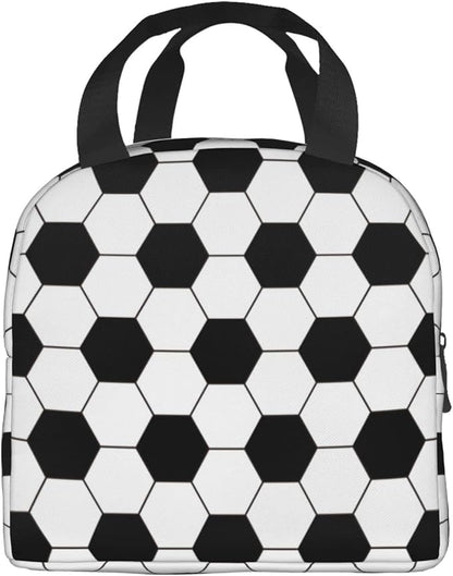 VOOHDDY Football Soccer Ball Black White Insulated Lunch Bag For Men Women Reusable Lunch Box Container Waterproof Portable Cooler Thermal Tote Bag For Work Office Picnic Beach Travel