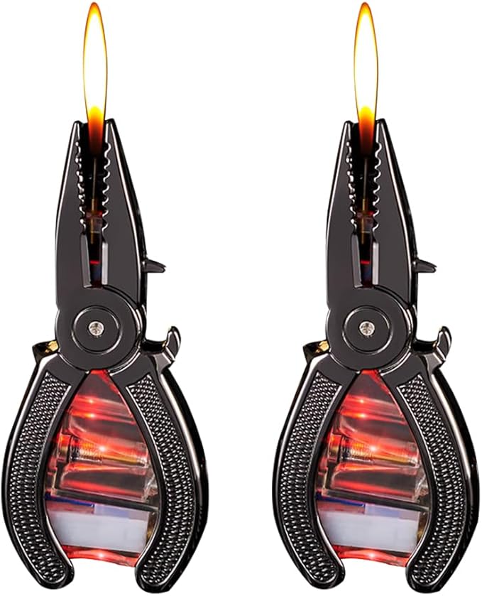 2PACK Black Windproof Flame Adjustable Lighter,Cool,Jet Torch Flame Lighters,Butane Refillable Torch,BBQ Candles Camping (No Butane Fuel)